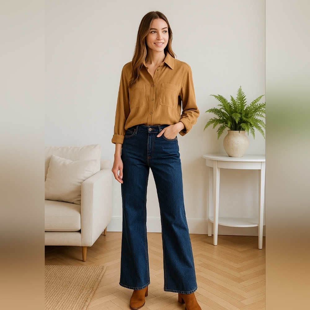 Grace Woman Faux Leather‎ Button-Down Shirt – Tan Suede Look – Plus Size 1X